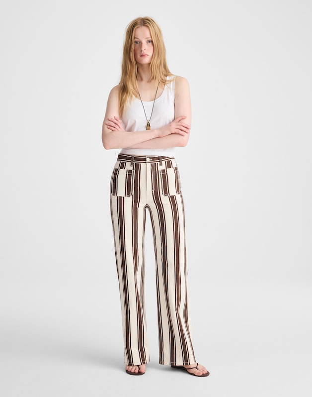 The Short Emmy Wide-Leg Pant DARK BROWN STRIPE