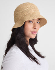 Hand-Crocheted Seamless Bucket Hat in Raffia GOLDEN KHAKI