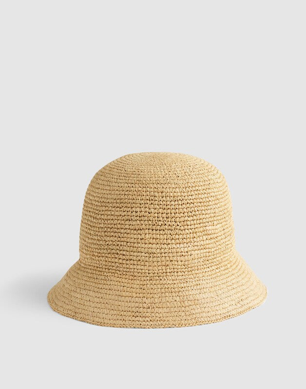 Hand-Crocheted Seamless Bucket Hat in Raffia GOLDEN KHAKI