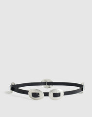Metal-Accent Belt in Leather TRUE BLACK