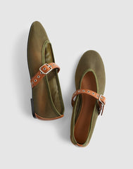 The Remy Mary Jane Flat in Mesh SAFARI KHAKI MULTI