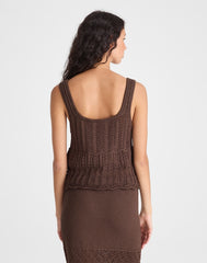 Pointelle-Stitch Tie-Front Sweater Tank in 100% Cotton DARK BROWN