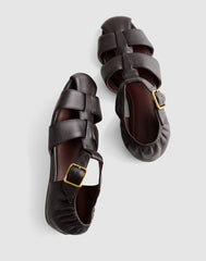 The Greta Fisherman Sandal in Leather DARK CAROB