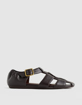 The Greta Fisherman Sandal in Leather DARK CAROB