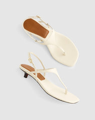 The Chiara Kitten Heel Slingback Sandal in Leather VINTAGE MUSLIN