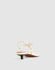 The Chiara Kitten Heel Slingback Sandal in Leather VINTAGE MUSLIN
