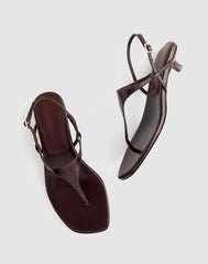 The Chiara Kitten Heel Slingback Sandal in Crinkled Leather ESPRESSO BEAN