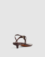 The Chiara Kitten Heel Slingback Sandal in Crinkled Leather ESPRESSO BEAN