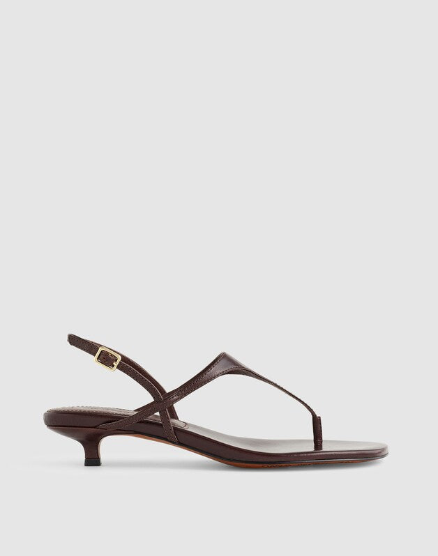 The Chiara Kitten Heel Slingback Sandal in Crinkled Leather ESPRESSO BEAN