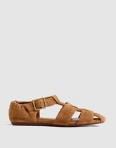 The Greta Fisherman Sandal in Suede AGED COGNAC