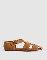 The Greta Fisherman Sandal in Suede AGED COGNAC