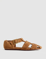 The Greta Fisherman Sandal in Suede AGED COGNAC