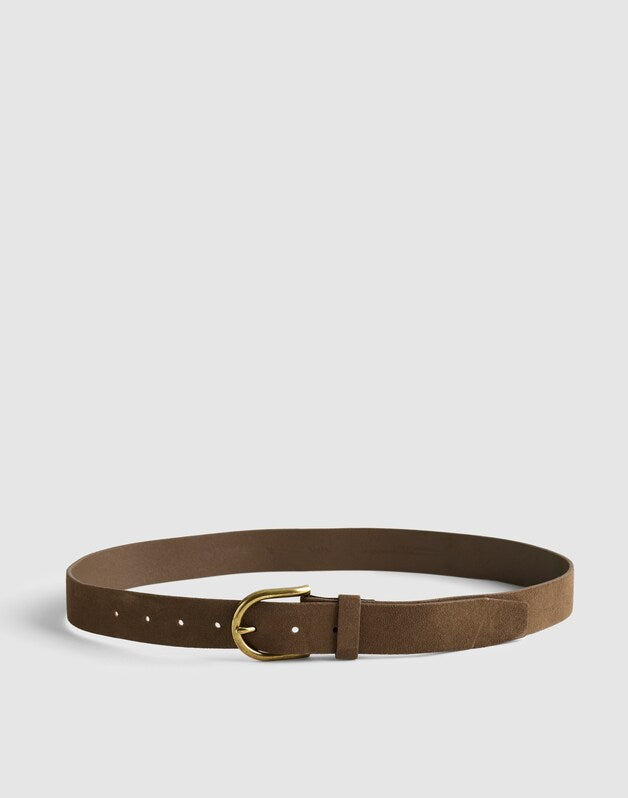 Brass-Buckle Belt in Suede EARTH TONE