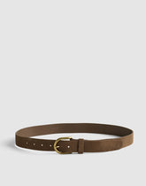 Brass-Buckle Belt in Suede EARTH TONE