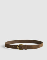 Brass-Buckle Belt in Suede EARTH TONE
