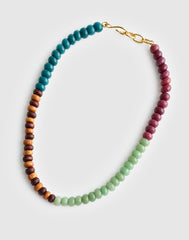 Semiprecious Wood Beaded Choker Necklace ANTIQUE GOLD