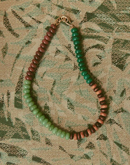 Semiprecious Wood Beaded Choker Necklace ANTIQUE GOLD