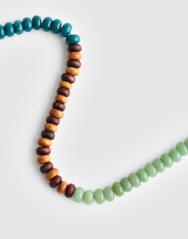 Semiprecious Wood Beaded Choker Necklace ANTIQUE GOLD
