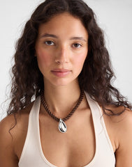 Droplet Pendant Cord Necklace WARM SILVER