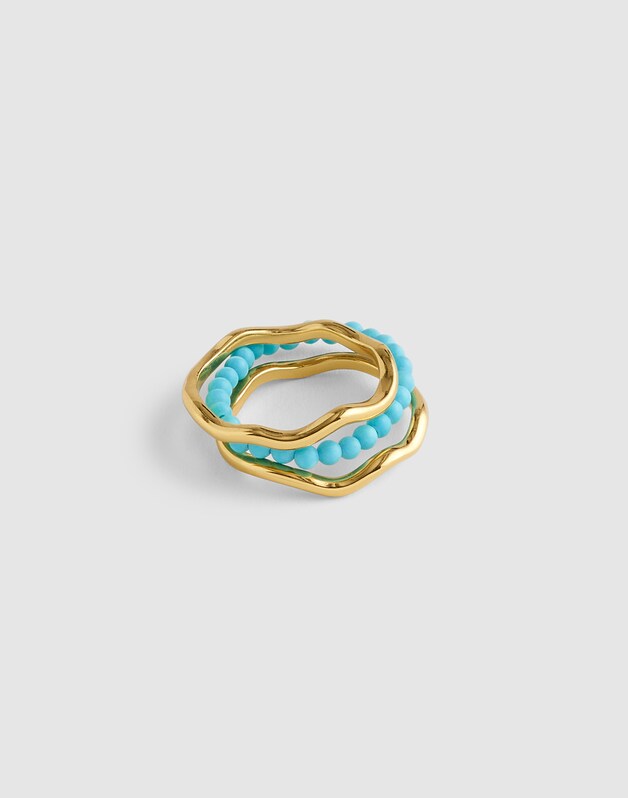 Semiprecious Wavy Stacking Ring Set TURQUOISE MULTI