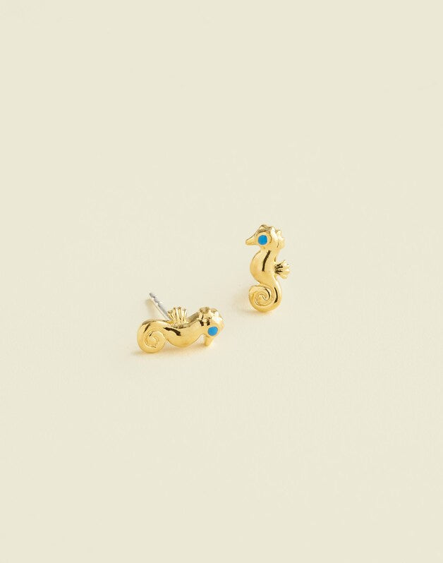 Demi-Fine Seahorse Stud Earrings 14K GOLD