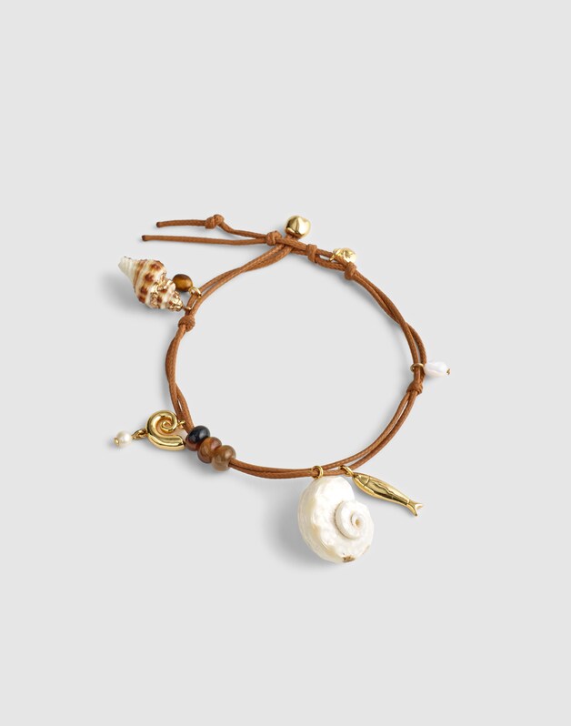 Semiprecious Leather Charm Anklet HOT COFFEE