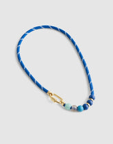 Semiprecious Beaded Carabiner Paracord Necklace RETRO BLUE