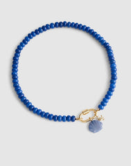 Semiprecious Beaded Carabiner Charm Necklace LAPIS