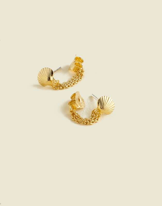 Demi-Fine Shell Chain Stud Earrings 14K GOLD