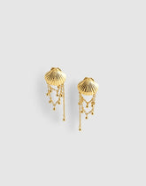 Shell Stacked Chain Stud Earrings ANTIQUE GOLD