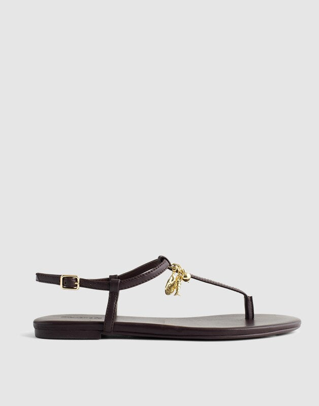Madewell x Shopbop Iggy Charm T-Strap Sandal in Leather COFFEE BEAN