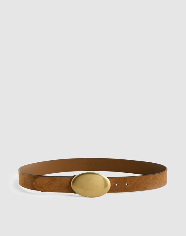 Oval Plaque-Buckle Belt in Suede AGED COGNAC