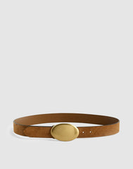 Oval Plaque-Buckle Belt in Suede AGED COGNAC