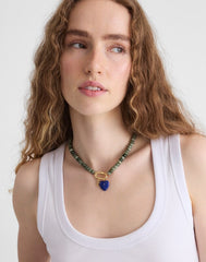 Semiprecious Beaded Carabiner Charm Necklace FADED IVY