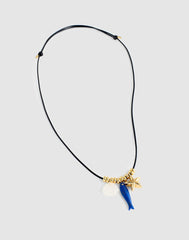 Semiprecious Charm Leather Choker Necklace ANTIQUE GOLD