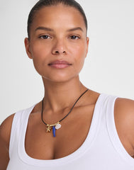 Semiprecious Charm Leather Choker Necklace ANTIQUE GOLD