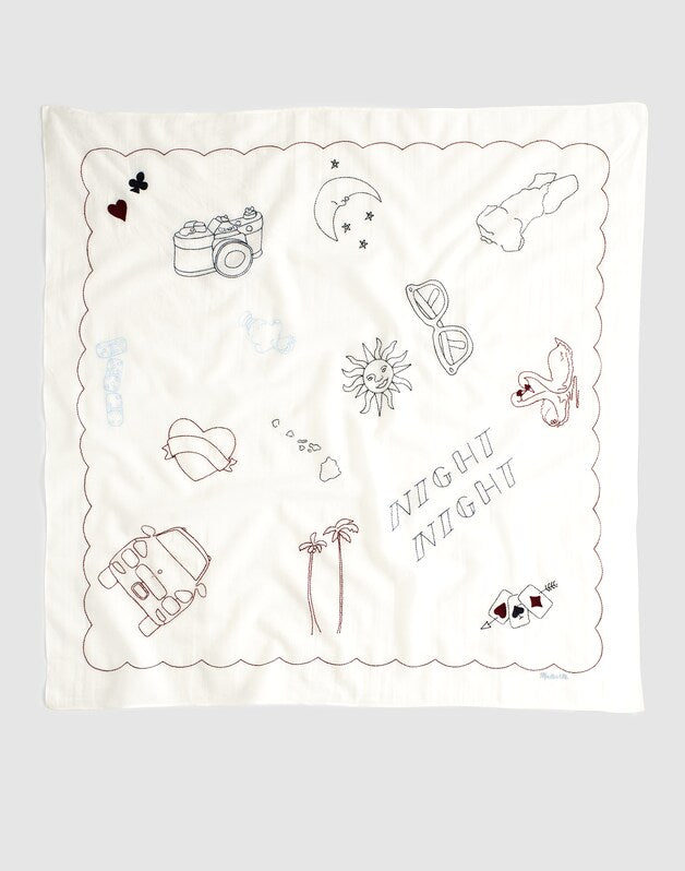 Embroidered Bandana in Cotton EMBROIDERED DIARY WHITE