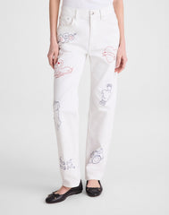 Embroidered Slim Boyfriend Jean TILE WHITE