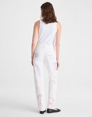 Embroidered Slim Boyfriend Jean TILE WHITE