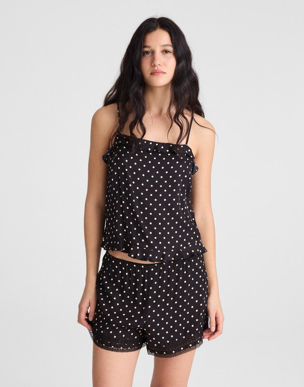 Ruffled Cami Top JET BLACK