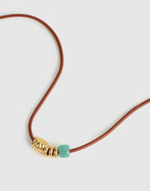 Semiprecious Charm Leather Choker Necklace GOLDEN TAN