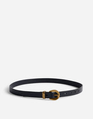 Chunky Buckle Skinny Leather Belt TRUE BLACK