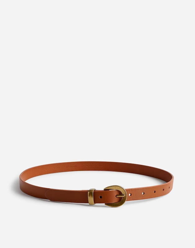 Chunky Buckle Skinny Leather Belt DESERT CAMEL