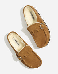 Birkenstock&reg; Suede Buckley Clogs in Shearling TEA/NATURAL