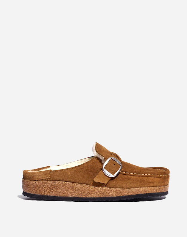 Birkenstock&reg; Suede Buckley Clogs in Shearling TEA/NATURAL