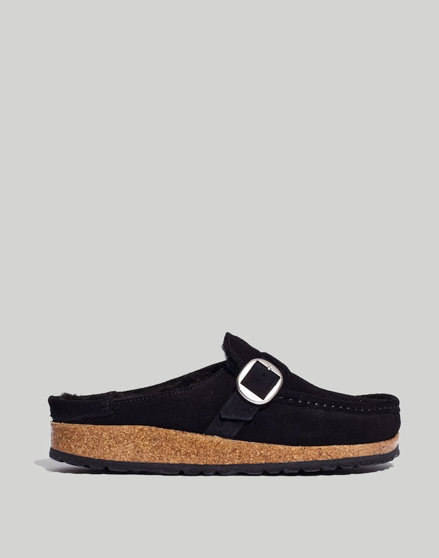 Birkenstock&reg; Suede Buckley Clogs in Shearling BLACK SUEDE/ SHEARING