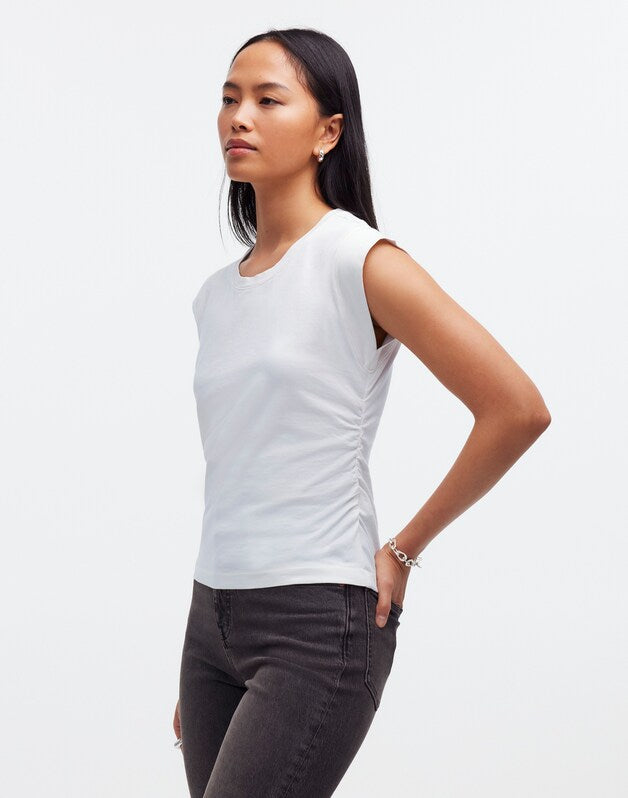 Side-Cinch Muscle Tee EYELET WHITE