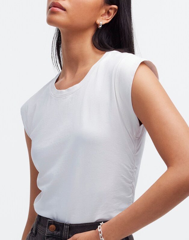 Side-Cinch Muscle Tee EYELET WHITE