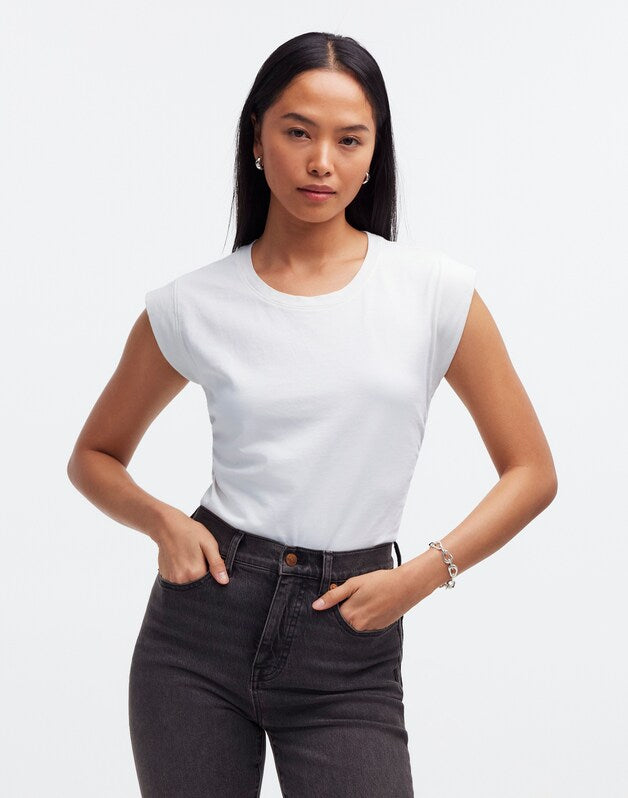 Side-Cinch Muscle Tee EYELET WHITE