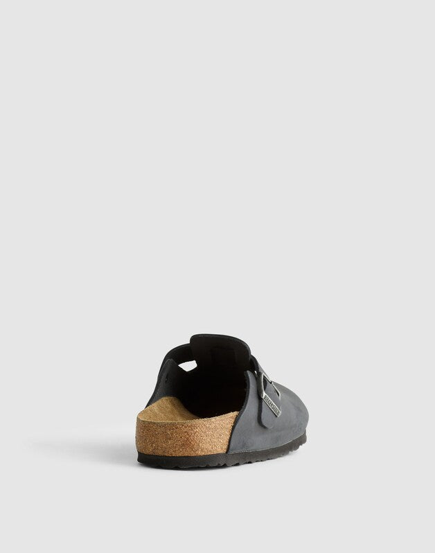 Birkenstock&reg; Boston Textured Leather Soft Footbed Clogs BLACK